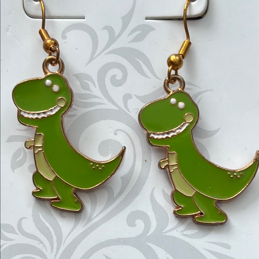 Green Dinosaur Earrings